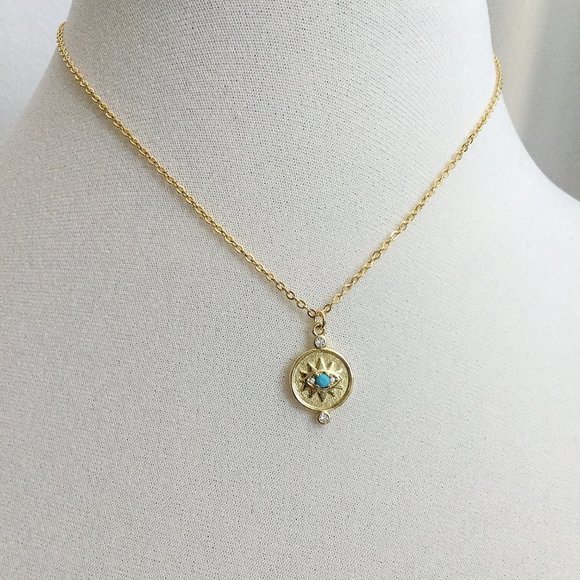 Evil Eye necklace with Turquoise and Cubic Zirconia - Picture 2 of 5